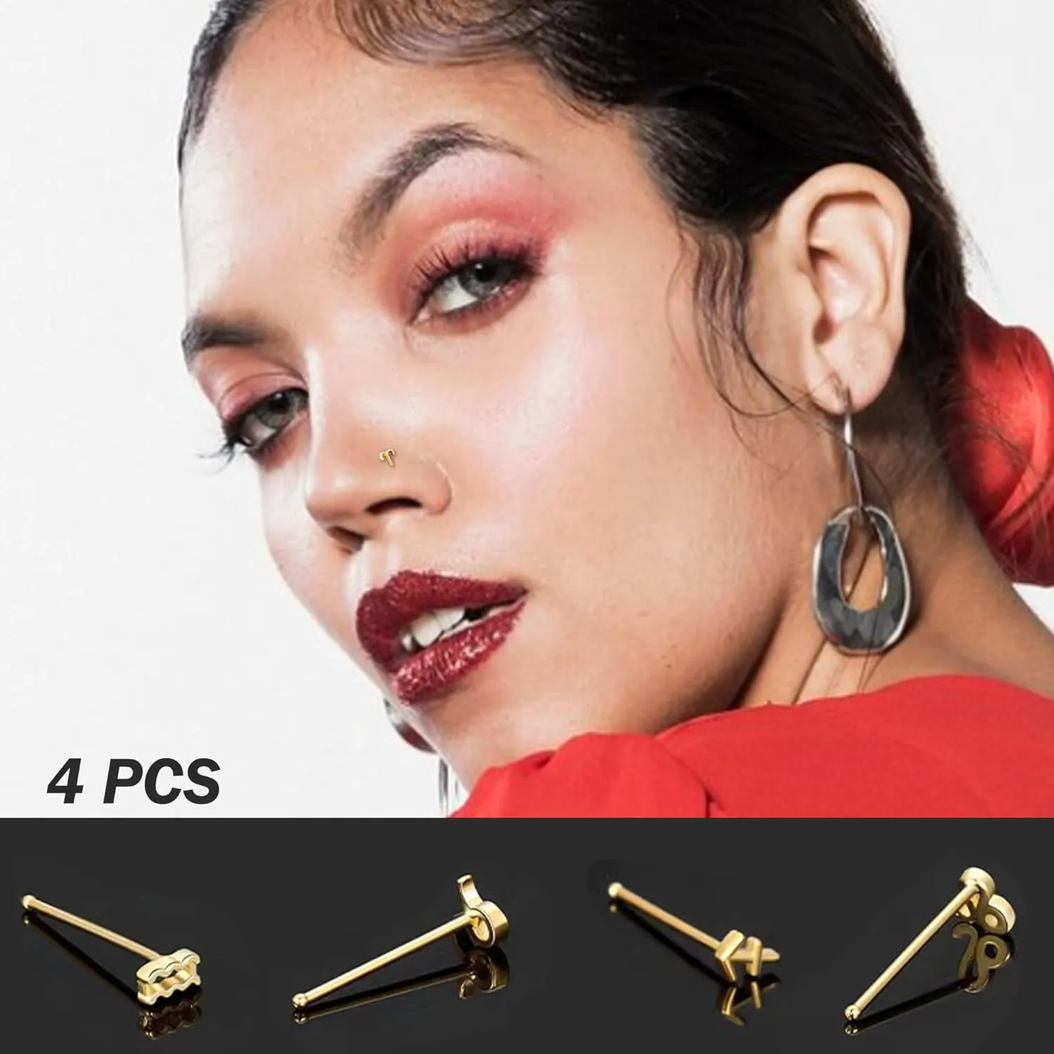 4 PCS Astrology Nose Studs for Women Men Horoscope Charm Nose Studs Rings 925 Sterling Silver Zodiac Nose Piercing Bone Pin Piercing Body Jewelry Dainty Ear Studs
