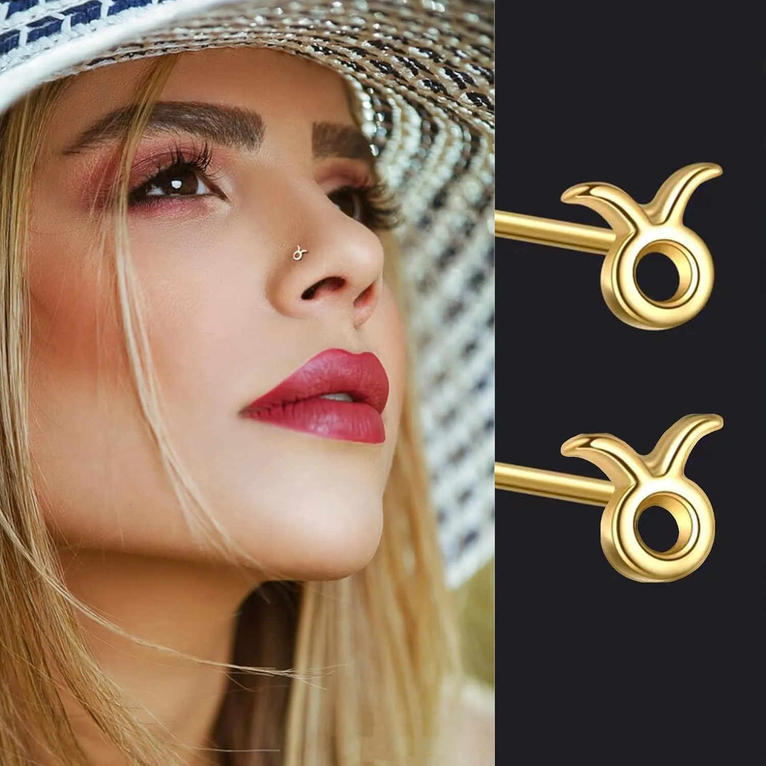 4 PCS Astrology Nose Studs for Women Men Horoscope Charm Nose Studs Rings 925 Sterling Silver Zodiac Nose Piercing Bone Pin Piercing Body Jewelry Dainty Ear Studs