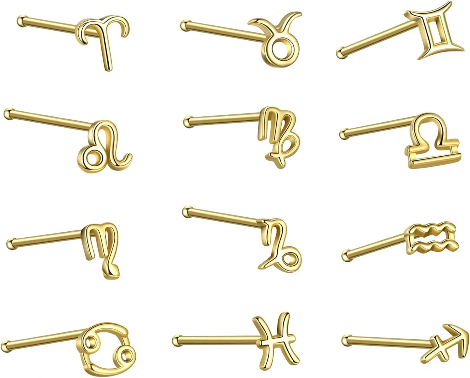 4 PCS Astrology Nose Studs for Women Men Horoscope Charm Nose Studs Rings 925 Sterling Silver Zodiac Nose Piercing Bone Pin Piercing Body Jewelry Dainty Ear Studs