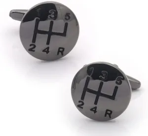 5-Speed Gear Stick Knob Gearshift Gun Black Cufflinks for Men, Stylish Automotive-Themed Shirt Cuffs Accessory, Ideal Gift for Car Enthusiasts