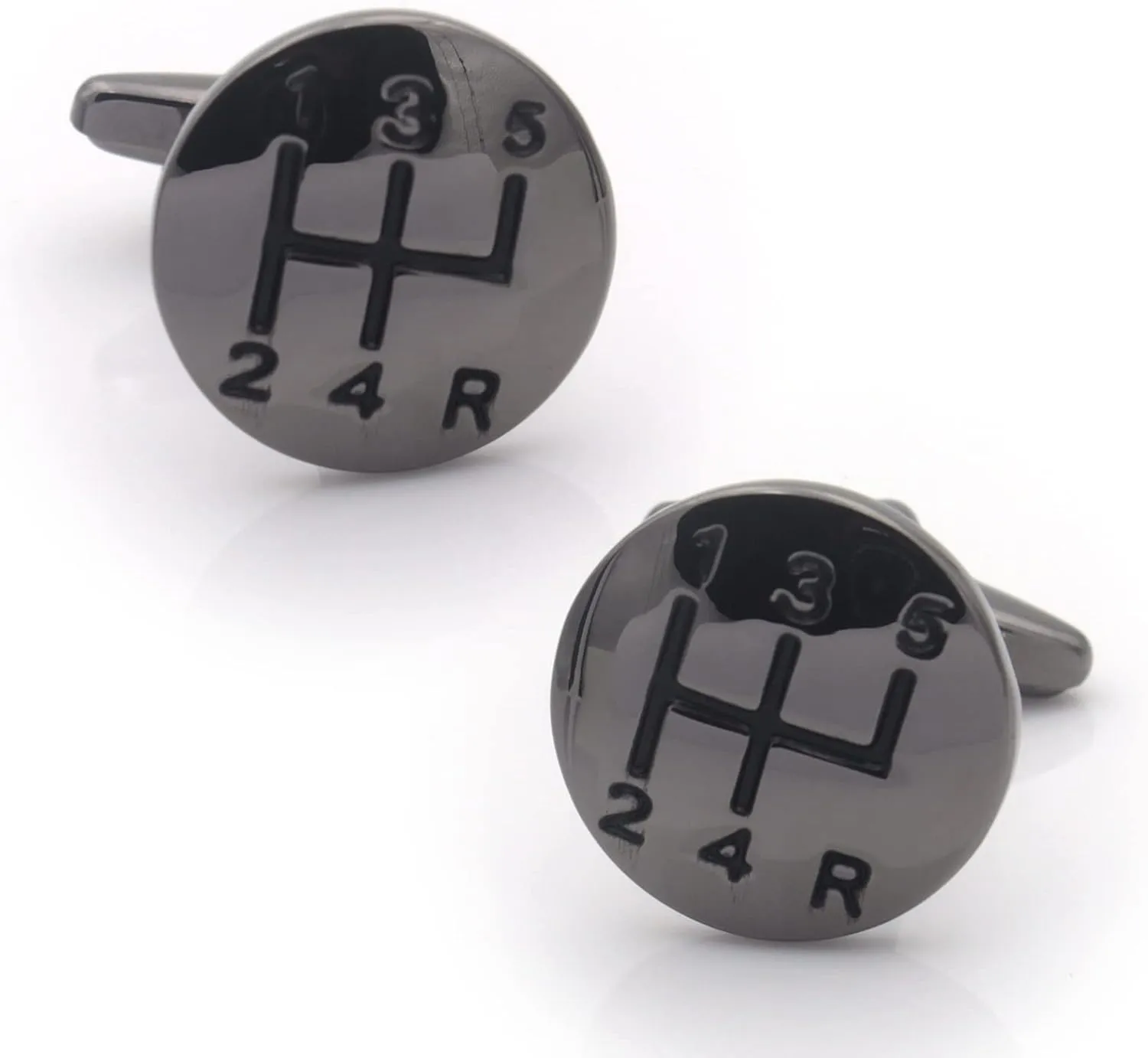 5-Speed Gear Stick Knob Gearshift Gun Black Cufflinks for Men, Stylish Automotive-Themed Shirt Cuffs Accessory, Ideal Gift for Car Enthusiasts