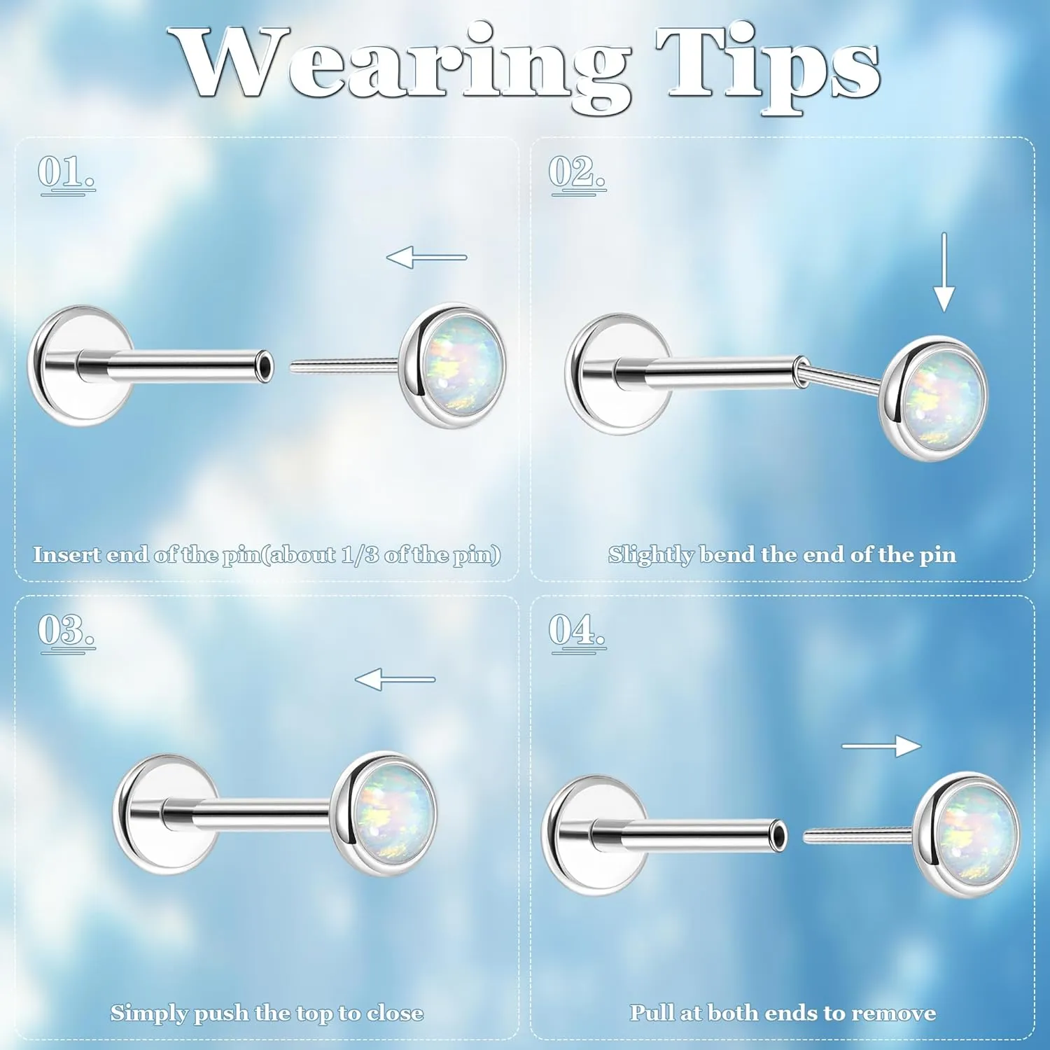 5Pcs 18G Surgical Steel Threadless Cartilage Labret Monroe Stud Earrings for Women Push in Flat Back Helix Tragus Lip Stud Earrings Conch Nose Stud Piercing Jewelry 6/8/10MM
