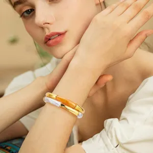 6 Pcs Acrylic Bracelets for Women Gold Resin Tube Stacking Bracelets Colorful Stretchable Friendship Bangle Bracelets Gold Wristlet Gift for Bestfriends Couple Family Members