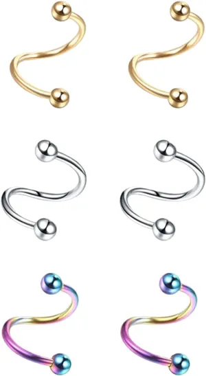 6 PCS StyleA 16G 316L Stainless Steel Ball Lip Tragus Helix Earring Stud Barbell Ring Body Piercing Jewelry Kit Bar Cheek Tongue Rings Barbell Body Piercing Jewelry