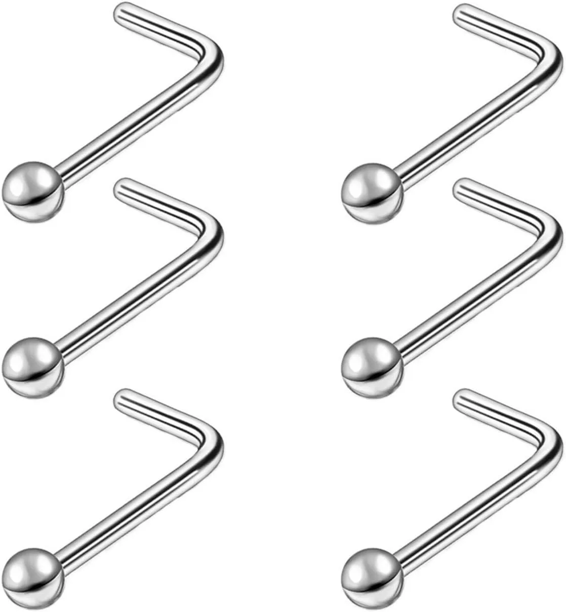 6 PCS Titanium Nose Studs/Surgical Steel/for Women Nostril Piercing Jewelry 20g