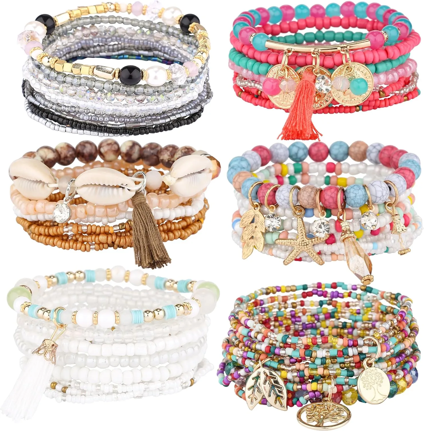 6 sets Bohemian Multilayer tassels bracelet Handmade Wrap Bracelets Bangle Jewelry Bracelets for Women