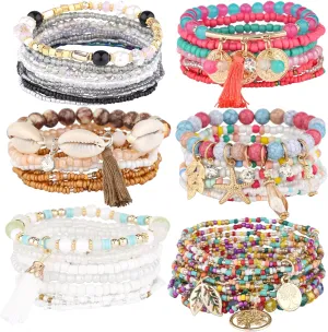 6 sets Bohemian Multilayer tassels bracelet Handmade Wrap Bracelets Bangle Jewelry Bracelets for Women