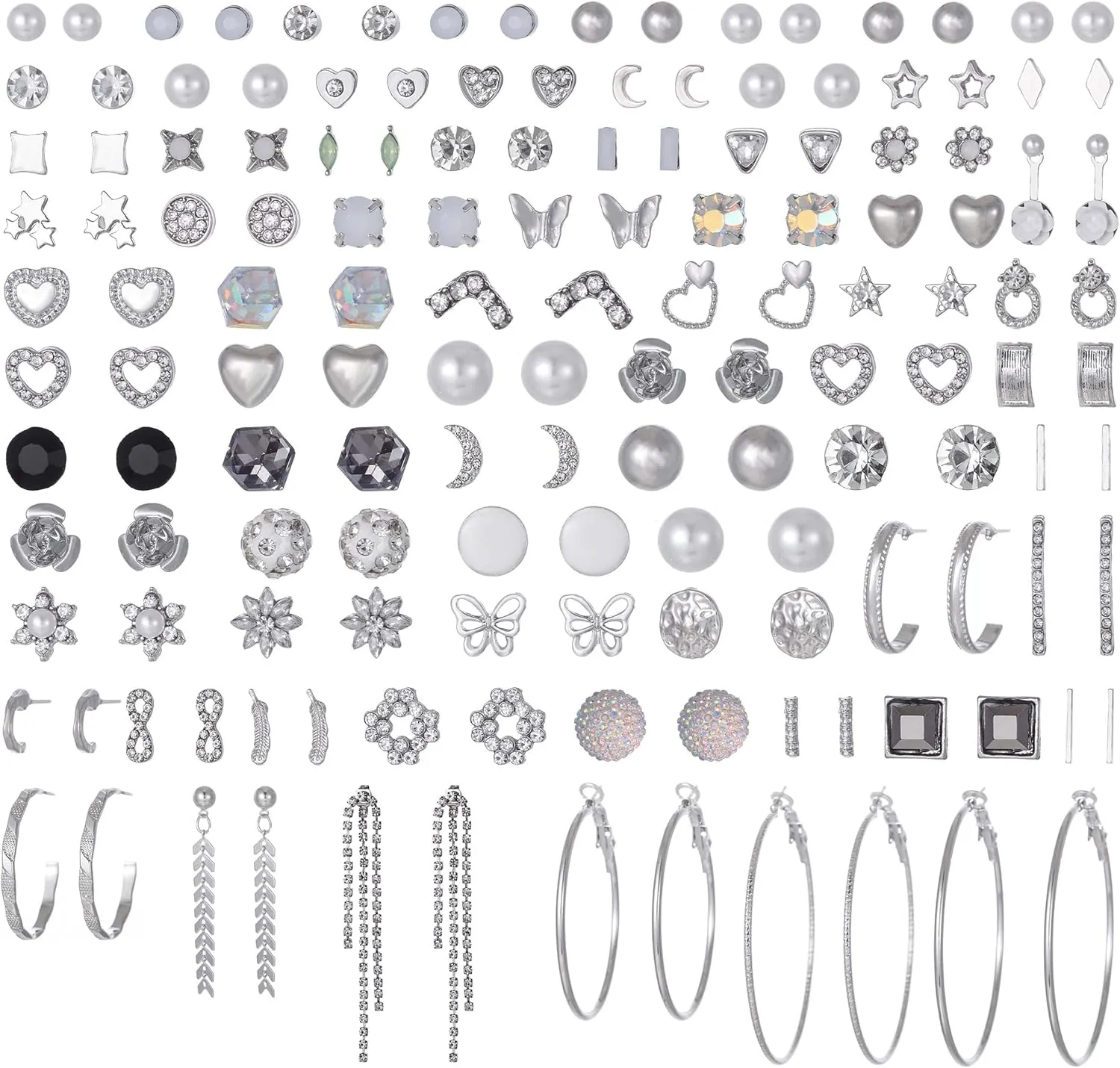 72 Pairs Earrings for Women Stud Earrings Set Multipack of Flower Studs Heart Studs Hoop Earrings Shinning Tassel Earrings Jewelry for Any Occasions