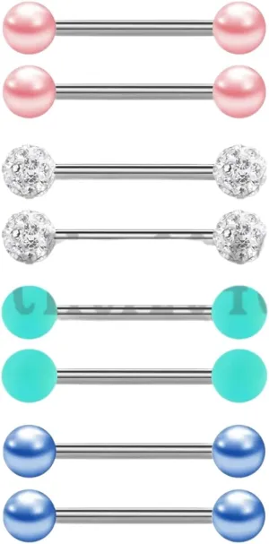 8 PCs Surgical Steel CZ Barbell Tongue Ring Body Piercing 14G Unique Delicate Jewelry Accessories