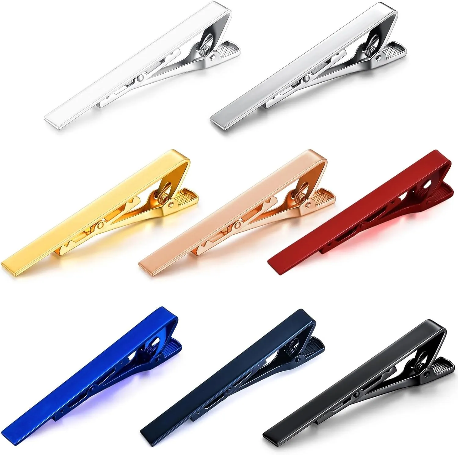 8 Pcs Tie Clips for Men, 2.3" Metal Tie Bars with Luxury Present Box - Classic Business Tie Pins in 8 Colors - Professional Tie Clasps for Wedding, Business, Formal Events