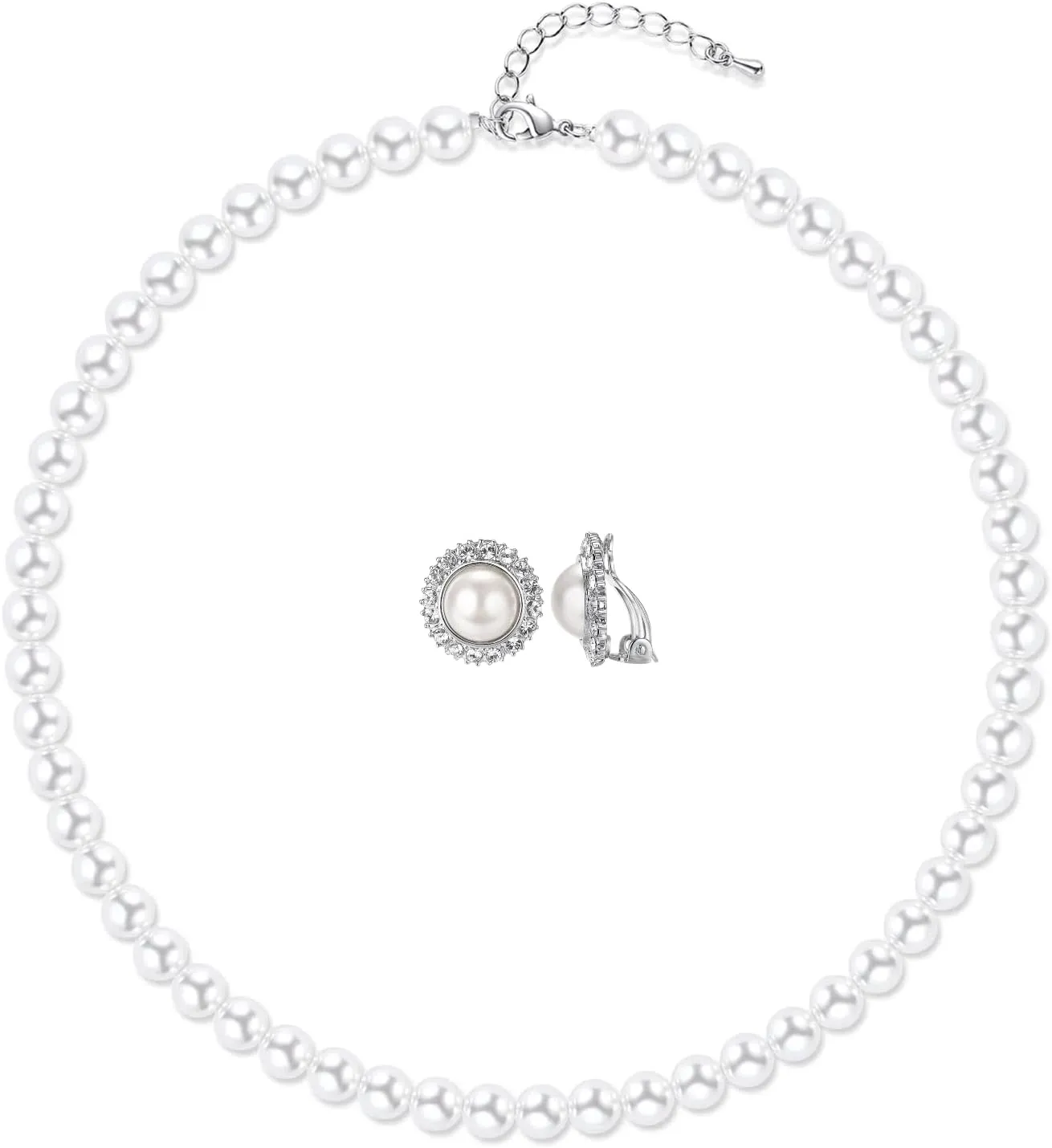 8mm 10mm Faux Pearl Necklace Earrings Set for Women White Black Round Glass Pearl Wedding Jewelry Gifts