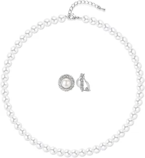 8mm 10mm Faux Pearl Necklace Earrings Set for Women White Black Round Glass Pearl Wedding Jewelry Gifts