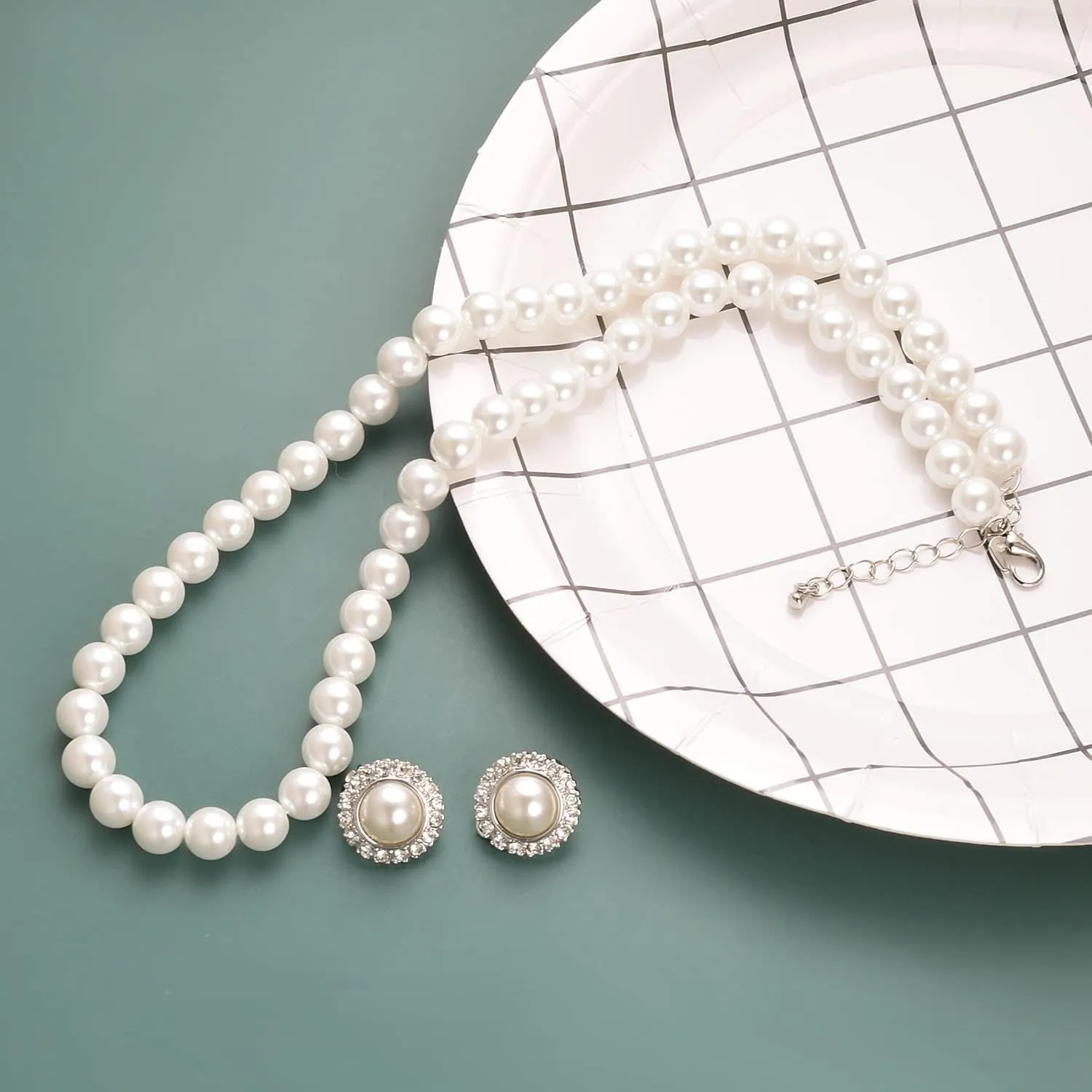 8mm 10mm Faux Pearl Necklace Earrings Set for Women White Black Round Glass Pearl Wedding Jewelry Gifts
