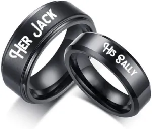 8mm Her Jack Black Stainless Steel Romantic Mens Ring Promise Anniversary Engagement Wedding Band (His Size 10)