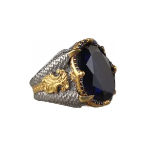 925 Sterling Silver Handmade Claw Detailed Silver Ring with Sapphire Stone, Gemstone Ring, Handmade Gold Plated Turkish Silver Ring, Mens Sapphire Ring gifts for men valentines day gifts for him