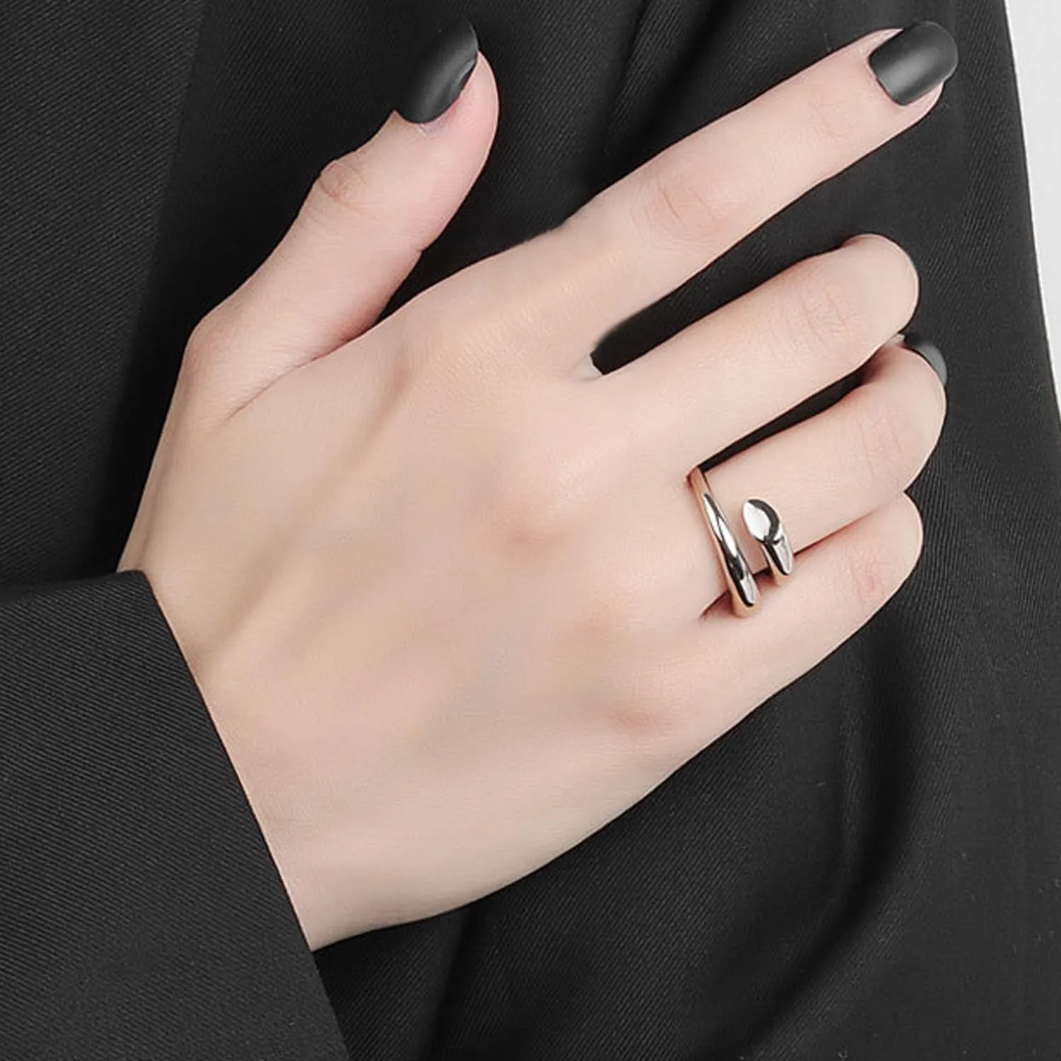 925 Sterling Silver Rings Handmade Rings Adjustable Open Teardrop Rings Waterdrop Ring for Women