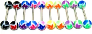 Acrylic Tongue Rings Barbells Bar 14G Flower Shape LOT of 10