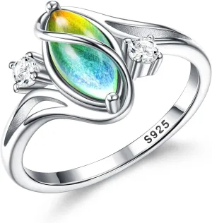 ADRAMATA 925 Sterling Silver Rings for Women Mood Ring Color Change Cubic Zirconia Accents Ring 18K Gold Plated Oval Solitaire Statement Silver Rings Jewelry