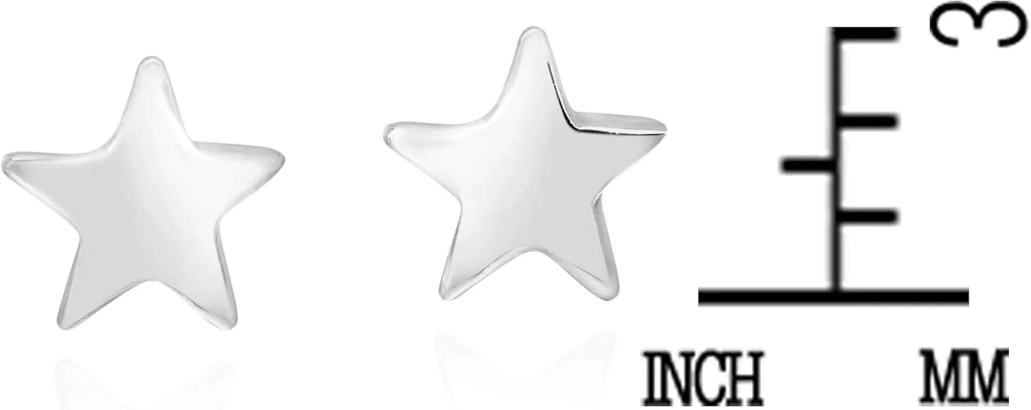AeraVida 925 Sterling Silver Tiny Star Stud Earrings in 3mm, 6mm, 8mm, 10mm and 15mm Sizes | Minimalist .925 Silver Jewelry