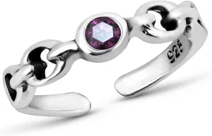 AeraVida Cute Purple Cubic Zirconia Chain Link .925 Sterling Silver Toe Ring or Pinky Ring | ChicToe Rings for Women | Sterling Silver Toe Ring Accessories | Pinky Ring Jewelry Gift