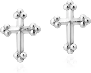AeraVida Iconic Faith Christian Cross .925 Sterling Silver Stud Earrings | Tiny Sterling Silver Stud Earring for women | Christian Cross Earrings | Trendy Stud Earrings | Religious Ornament