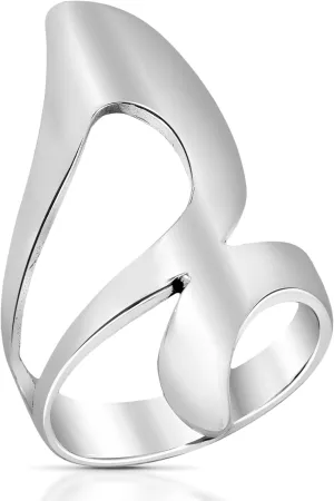 AeraVida Sleek Wide Open Wave Wrap Sterling Silver Ring | Elegant Silver Ring for Evening Event | Fashionable Modern Ring for Women Accessory | Anniversary Jewelry Gift | Size 6-10
