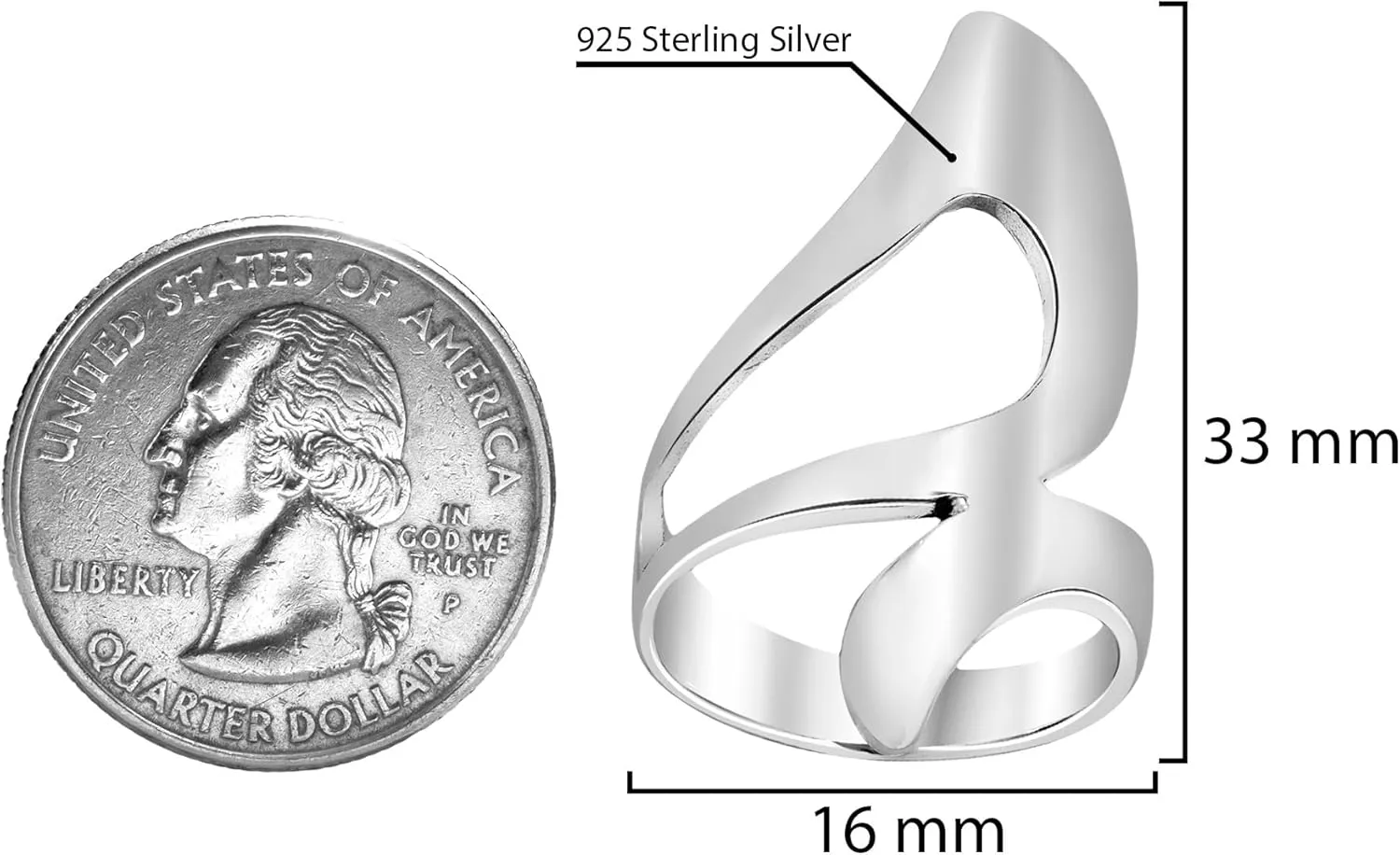 AeraVida Sleek Wide Open Wave Wrap Sterling Silver Ring | Elegant Silver Ring for Evening Event | Fashionable Modern Ring for Women Accessory | Anniversary Jewelry Gift | Size 6-10