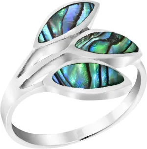 AeraVida Tropical Rainbow Abalone Shell Leaf Wrap .925 Sterling Silver Ring (7) | Elegant Nature-Inspired Sterling Silver Jewelry for Women