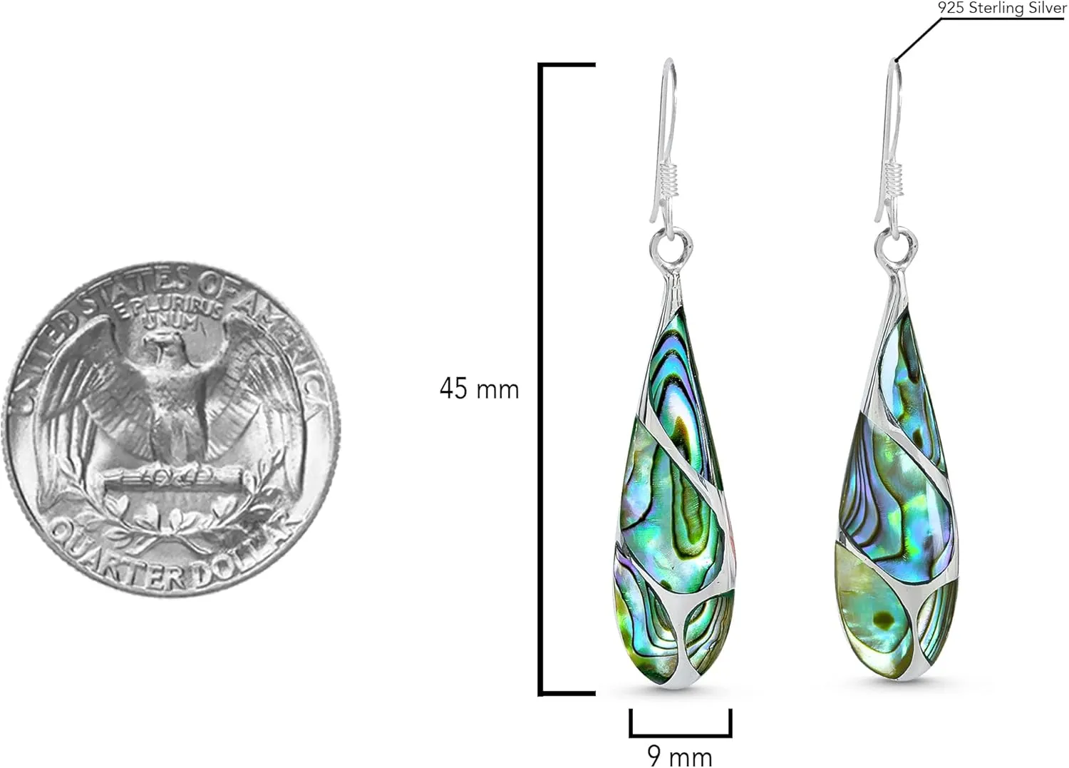 AeraVida Vintage Stone Teardrop Birthstone Sterling Silver Earrings, 9x45 mm | Dangle Earrings for Women