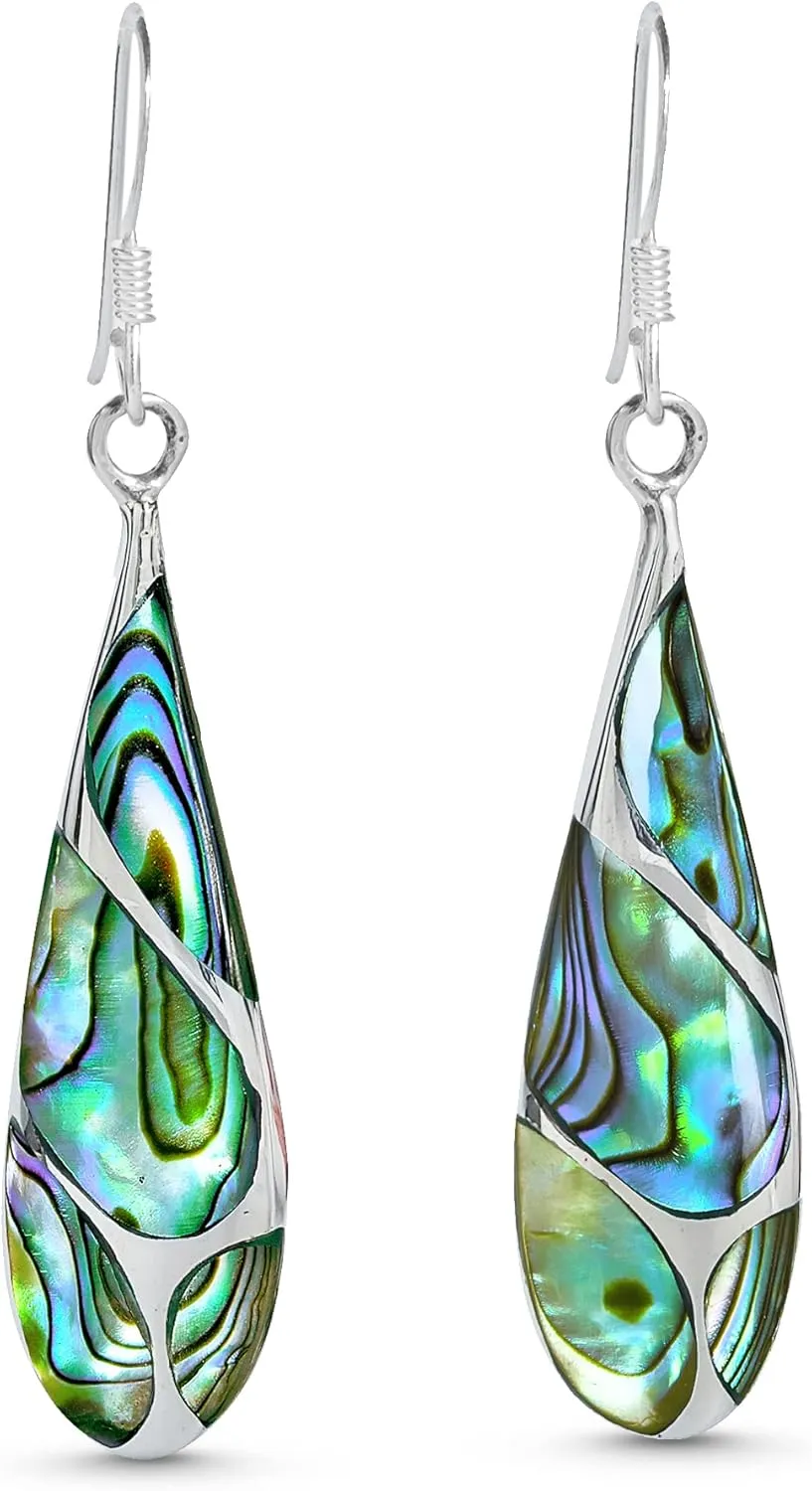 AeraVida Vintage Stone Teardrop Birthstone Sterling Silver Earrings, 9x45 mm | Dangle Earrings for Women