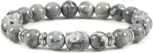 Aienid Beaded Bracelets 8mm Crystal Bead Bracelet Nature Stones Buddha Head White Round Woven Stretchy 17cm x 7mm 1PCS for Graduation
