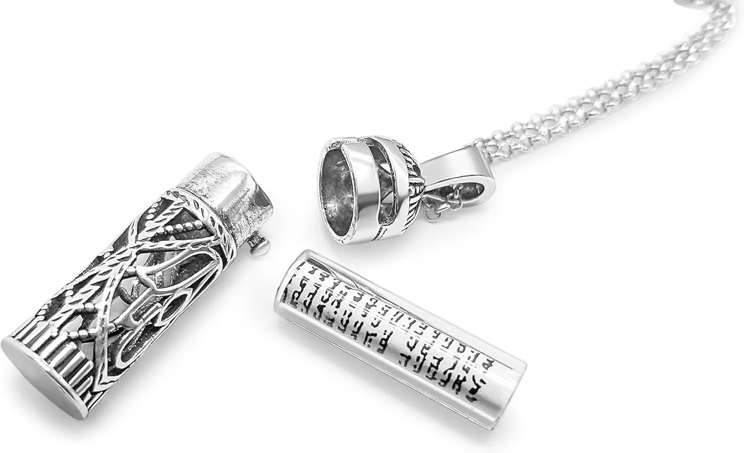 Alef Bet by Paula Mezuzah Necklace Sterling Silver Men and Women