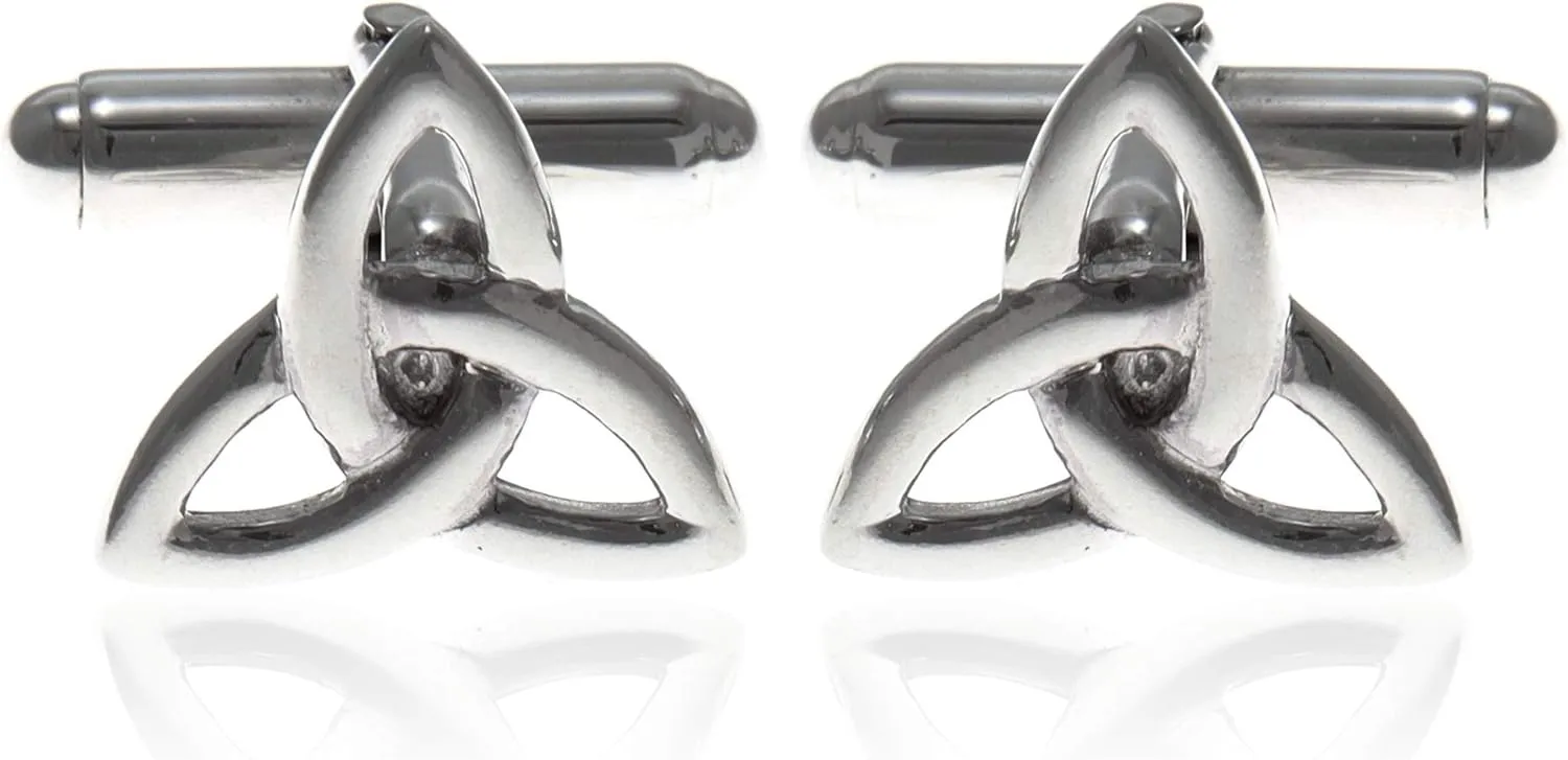 Alexander Castle Men's Cufflinks 925 Sterling Silver Celtic Cufflinks 15mm x 14mm Celtic Trinity Cufflinks with Jewelry Gift Box