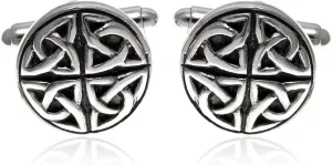 Alexander Castle Men's Cufflinks 925 Sterling Silver Oxidized Celtic Cufflinks 15mm Round Celtic Trinity Cufflinks with Jewelry Gift Box