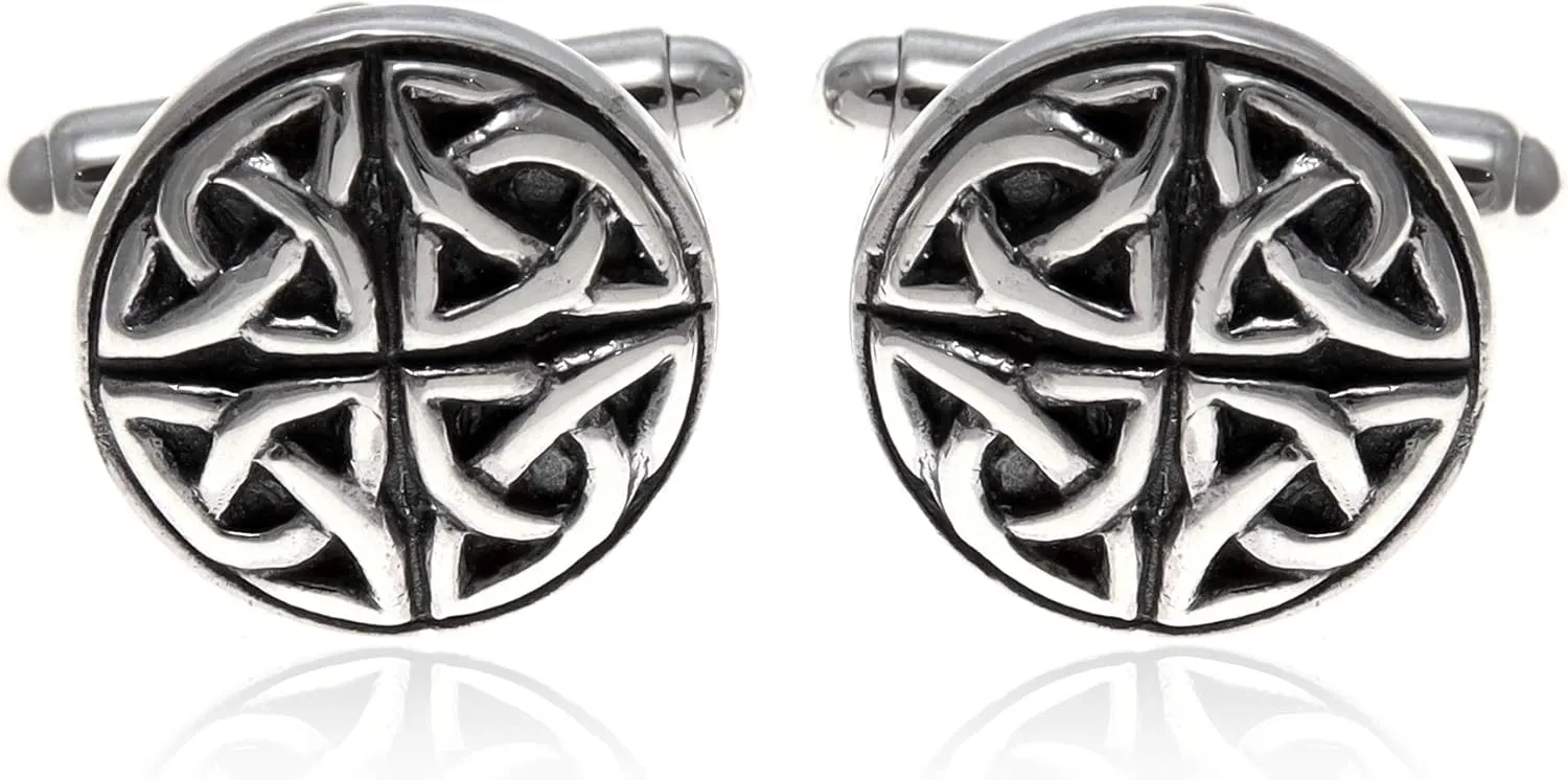 Alexander Castle Men's Cufflinks 925 Sterling Silver Oxidized Celtic Cufflinks 15mm Round Celtic Trinity Cufflinks with Jewelry Gift Box
