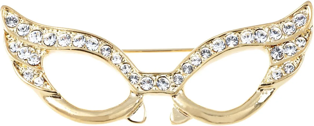 Alilang Glasses Brooch Pin Clear Crystal Rhinestones Rectangle Cat Eye Mask
