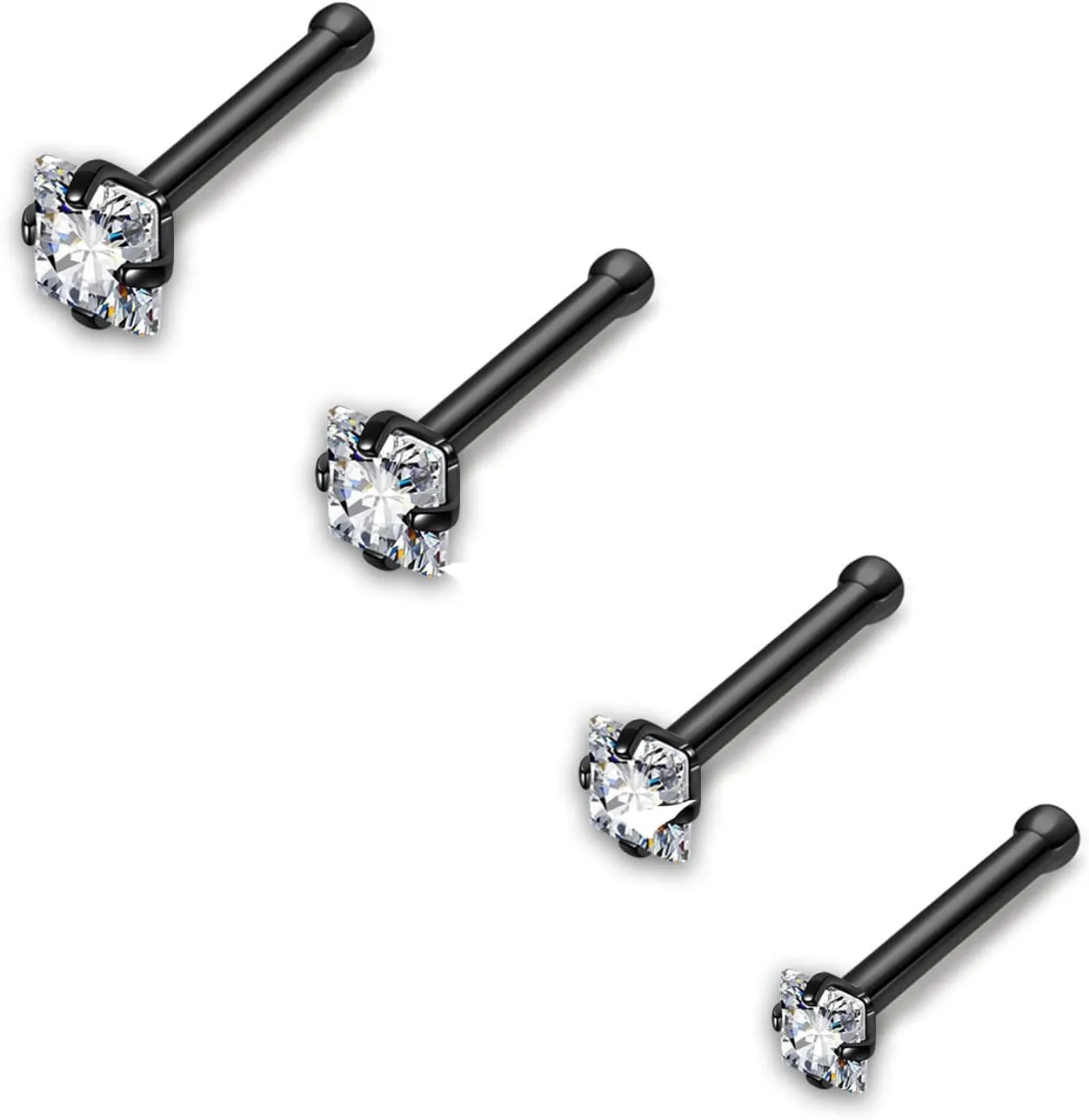 AllerPierce 20G 20Pcs Nose Studs Rings Stainless Steel CZ L Shape Bone Screw Stud Nose Piercing Jewelry for Women Men Hypoallergenic Nose Pin 1.5mm 2mm 2.5mm 3mm