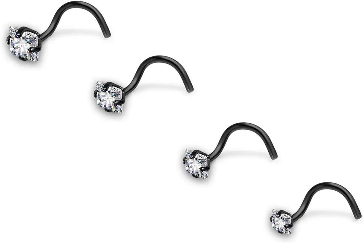 AllerPierce 20G 20Pcs Nose Studs Rings Stainless Steel CZ L Shape Bone Screw Stud Nose Piercing Jewelry for Women Men Hypoallergenic Nose Pin 1.5mm 2mm 2.5mm 3mm