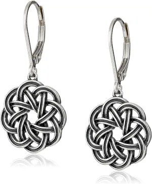 Amazon Essentials .925 Sterling Silver Dangle Earrings for Women, Trendy Drop Women Earrings Hypoallergenic Nickel-Free Jewelry - Lightweight Leverback Celtic Knot Design Jewelry