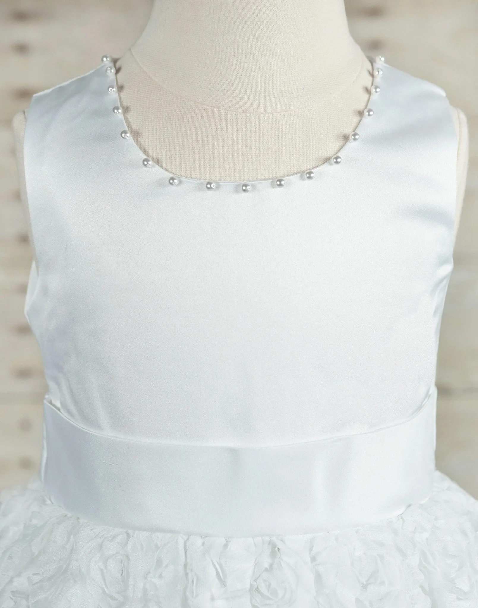 Angelic White Satin and Rosette Dress