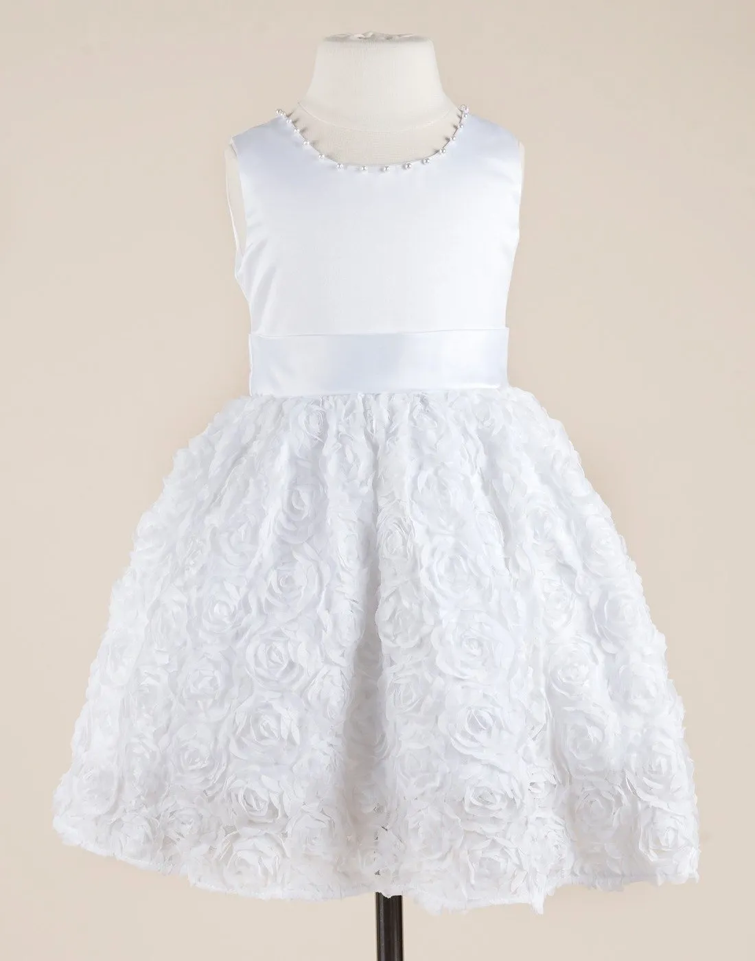 Angelic White Satin and Rosette Dress