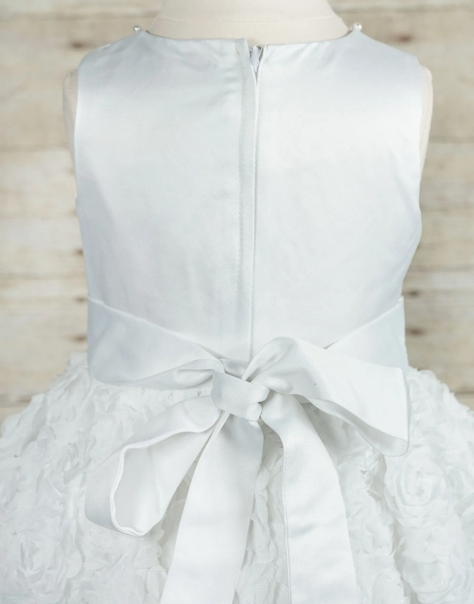 Angelic White Satin and Rosette Dress