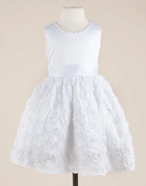 Angelic White Satin and Rosette Dress
