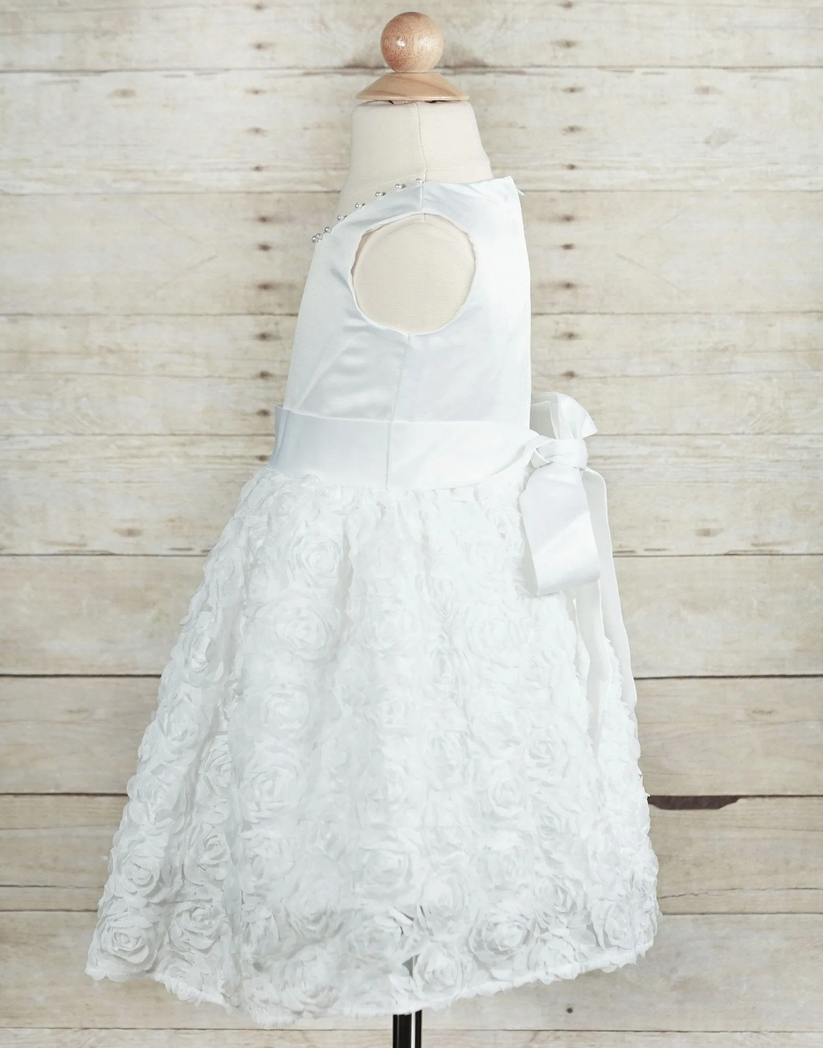 Angelic White Satin and Rosette Dress