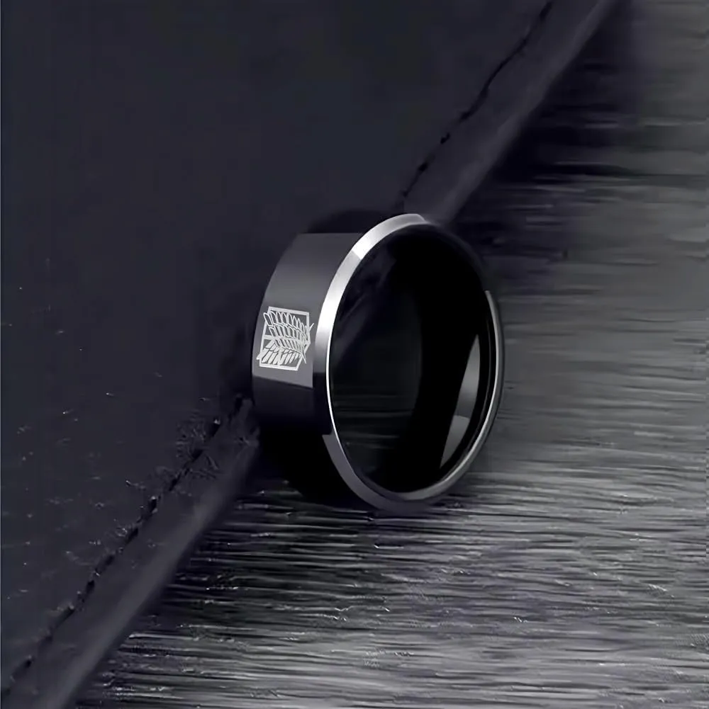 Anime Wings of Freedom Ring, Tungsten Carbide Ring, Black
