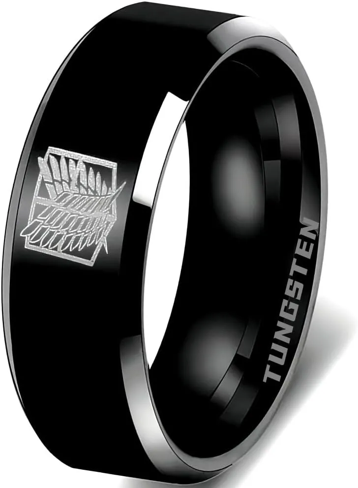 Anime Wings of Freedom Ring, Tungsten Carbide Ring, Black