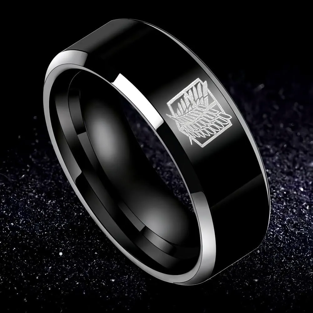 Anime Wings of Freedom Ring, Tungsten Carbide Ring, Black