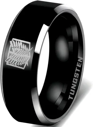 Anime Wings of Freedom Ring, Tungsten Carbide Ring, Black