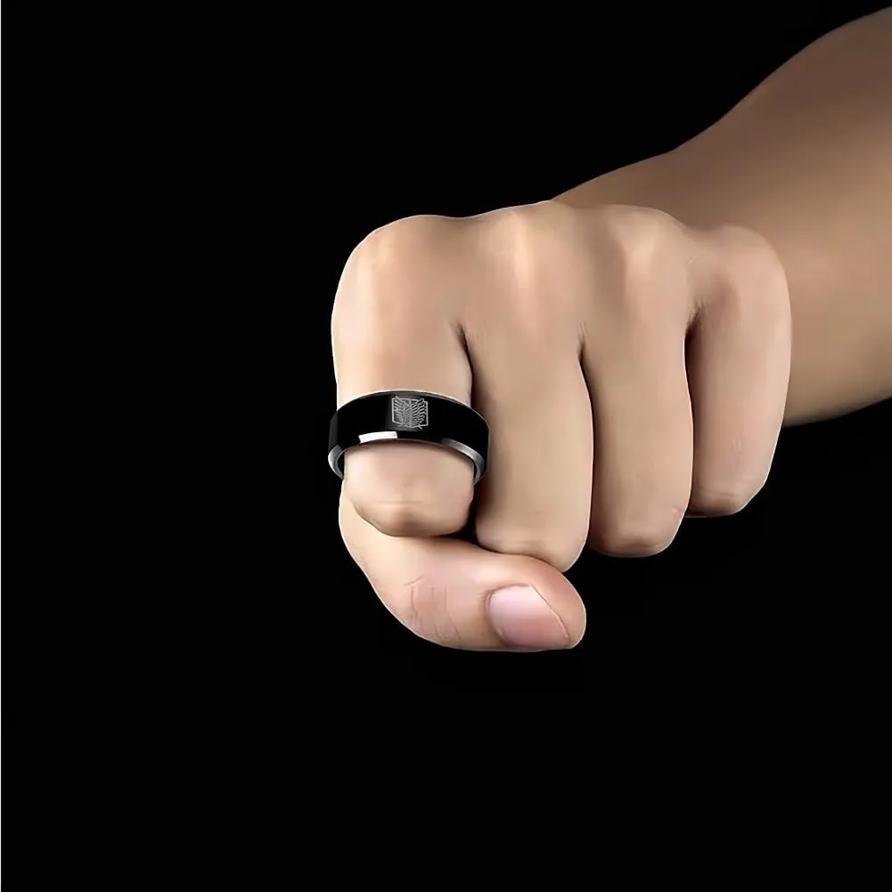 Anime Wings of Freedom Ring, Tungsten Carbide Ring, Black