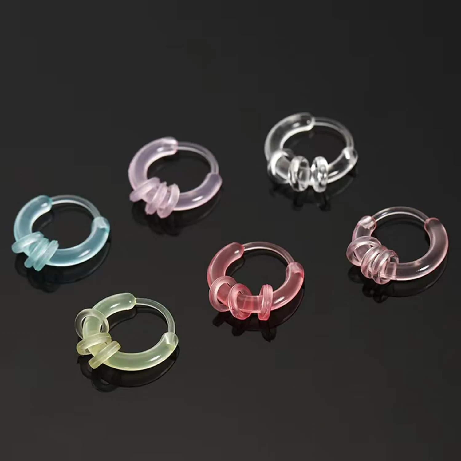 Anti-Allergy Unisex Plastic Hoop Ear Retainers & Nose Rings Set, 12 Pairs, With Extra Rings and Buckle (Pink)